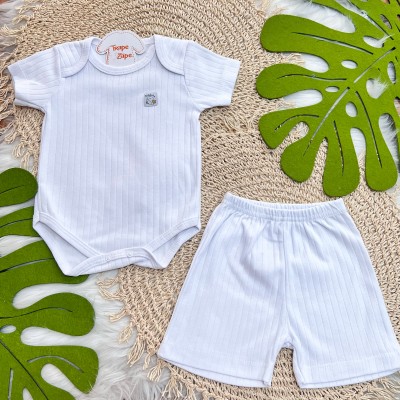 Conj. Body m/curta e Short Canelado - Branco